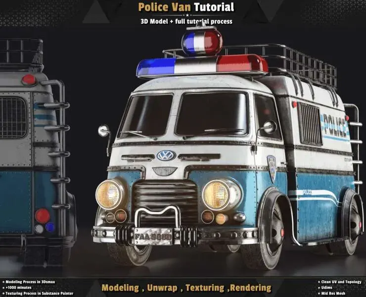 Police Van / 3D Model + Full Tutorial Process