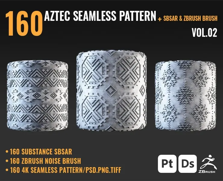 160 AZTEC SEAMLESS PATTERN + SBSAR & ZBRUSH BRUSH - VOL 02