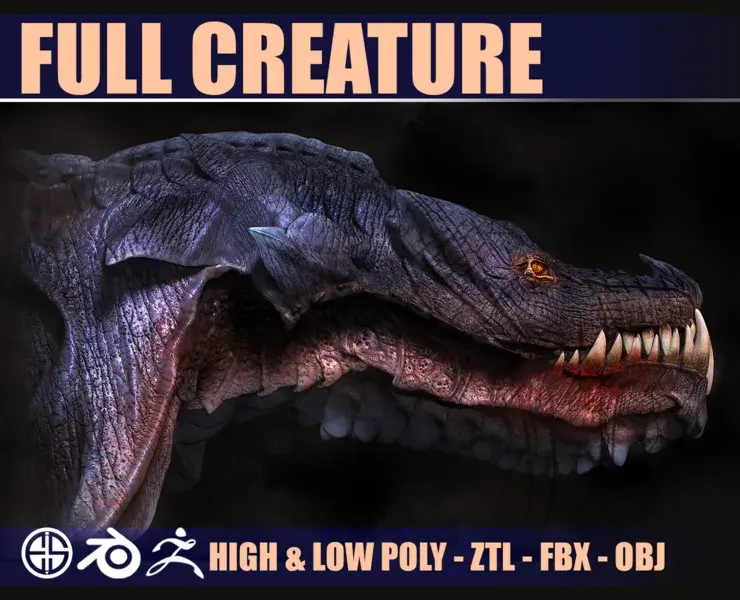 Creature-Dragon-Creature Model Ready - ZBrush & Blender  Animal Anatomy-Fish