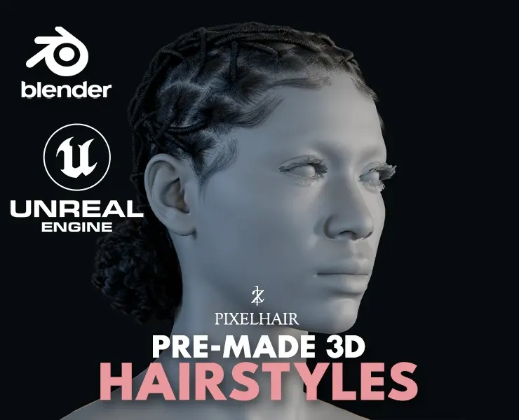 PixelHair Hairstyle - double bun Dreads 014 (Hair for blender/ unreal engine / metahuman) Afro hair | Kinky hair | 4c Hair | African / African American Hair