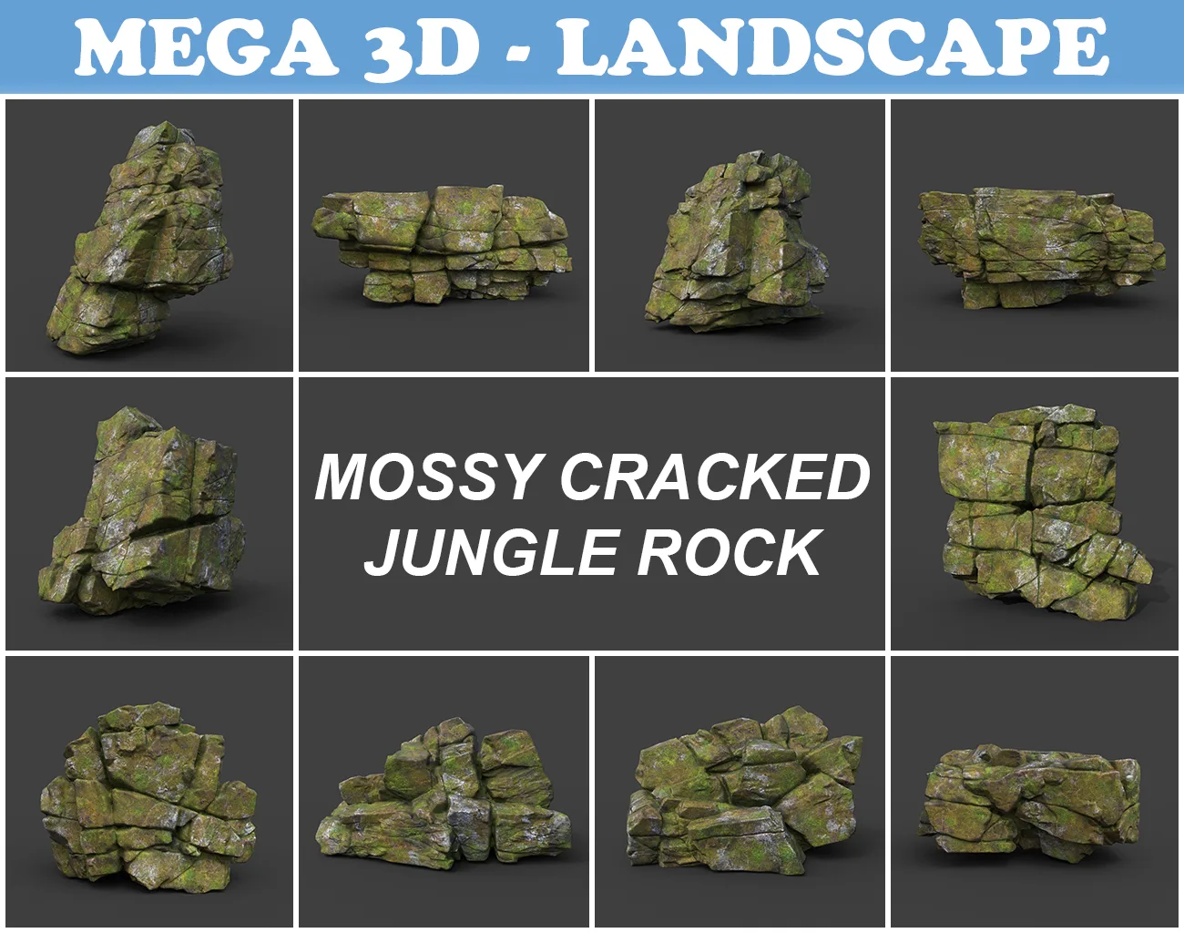 Low poly Mossy Cracked Jungle Rock 220202