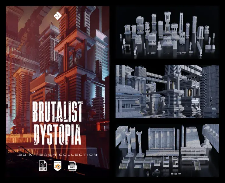 Brutalist Dystopia - Concrete Buildings & Modular Environment Assets Blender 3D Kitbash Pack