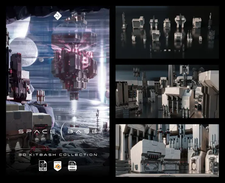 Space Base - Sci Fi Modules, Buildings And Environment Assets Blender 3D Kitbash Pack