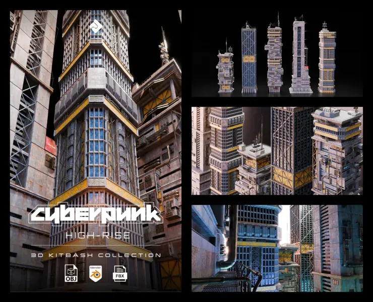 Cyberpunk: High Rise - Building Environment Assets Blender 3D Kitbash Pack