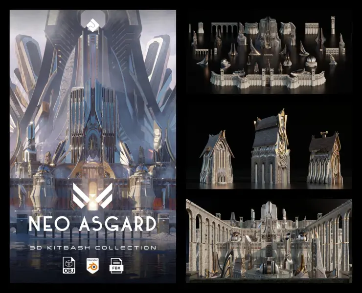 Neo Asgard - Nordic Fantasy Style Buildings And Environment Assets Blender 3D Kitbash Pack