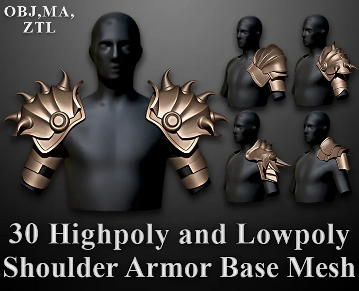 30 Highpoly and Lowpoly Shoulder Armor