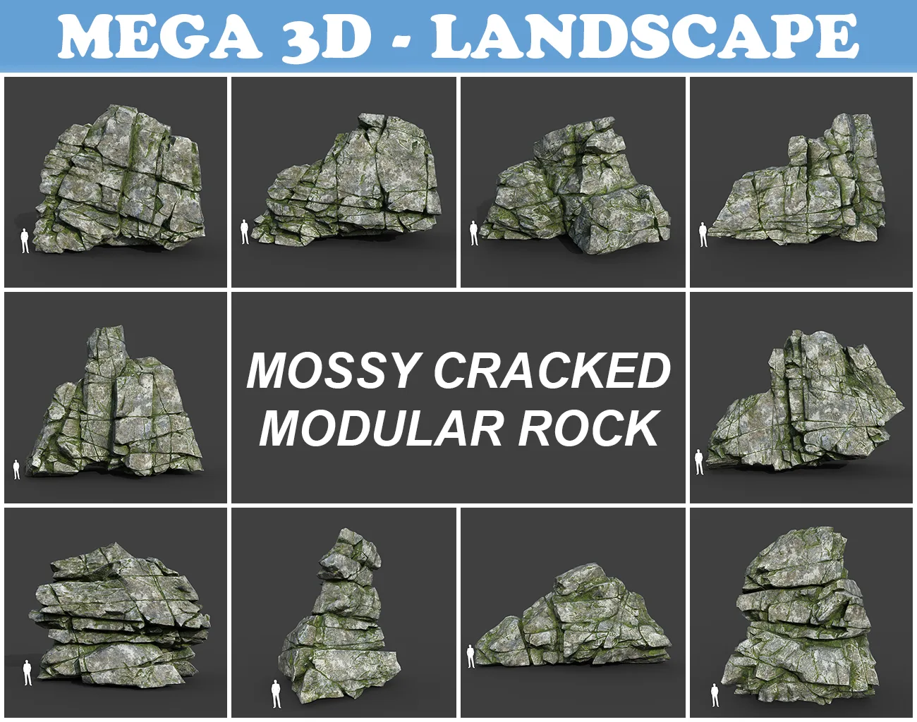 Low poly Mossy Cracked Modular Rock 220112