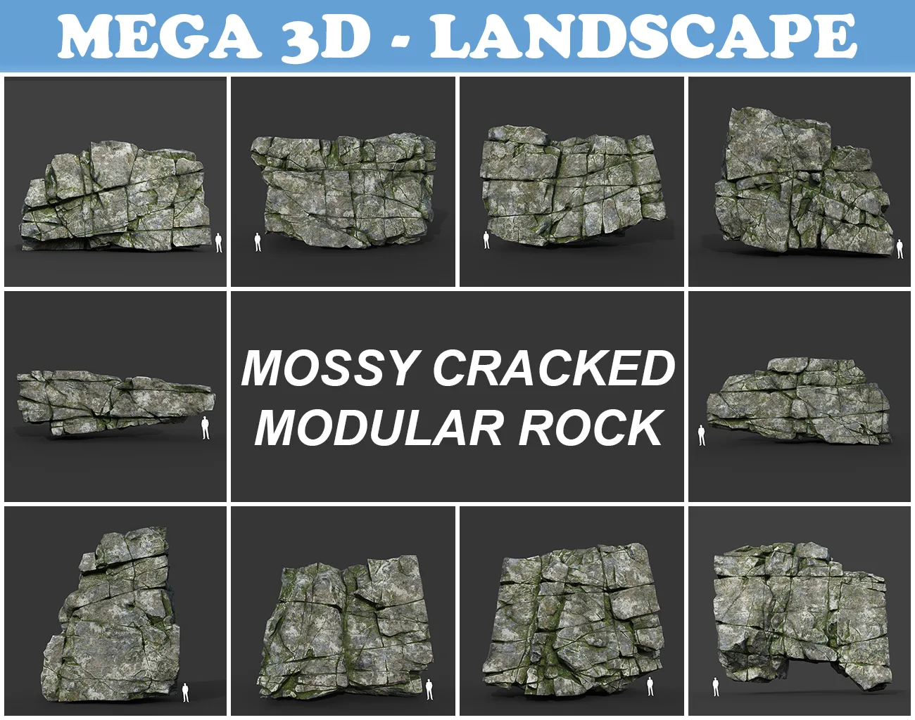 Low poly Mossy Cracked Modular Rock 220106