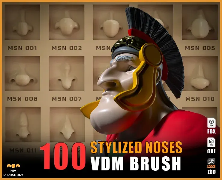 100 ZBrush VDM Stylized nose brushes