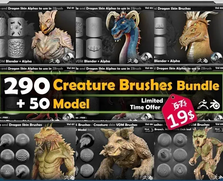 290 Creature Brushes Bundle + 50 Model ((70% OFF))