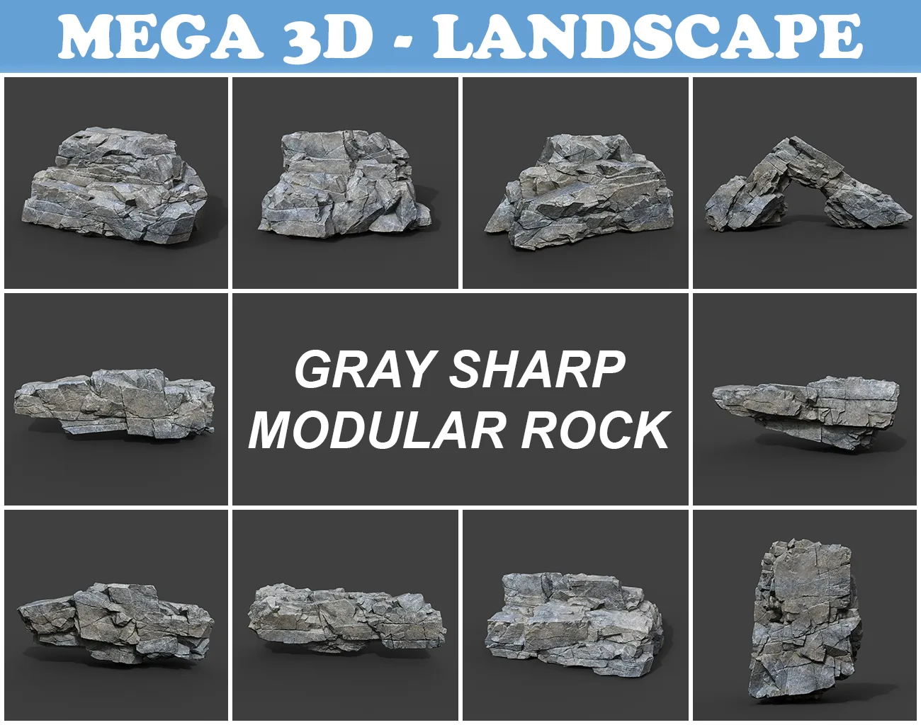 Low poly Gray Sharp Modular Rock 211210