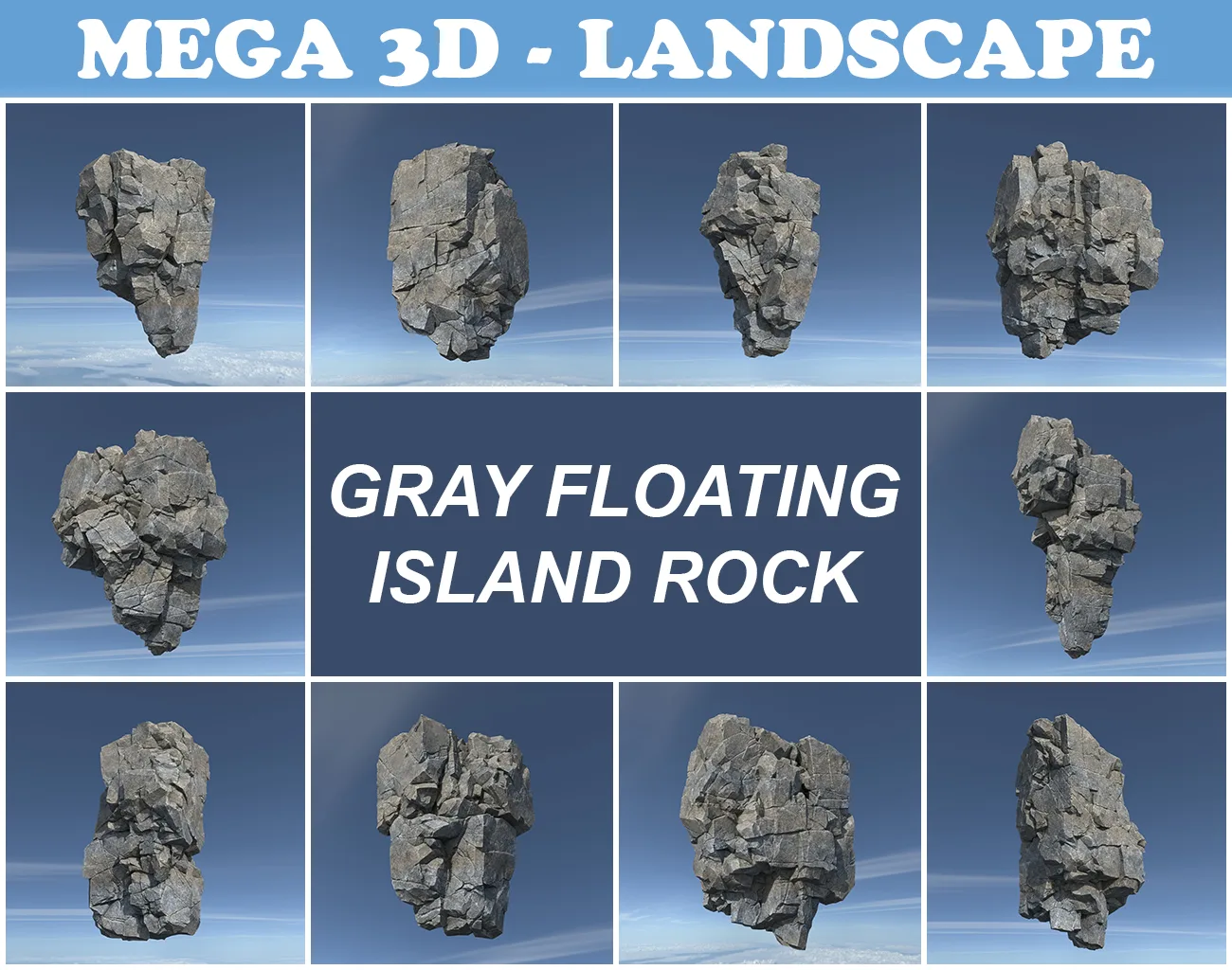 Low poly Gray Floating Island Rock Pack 211205