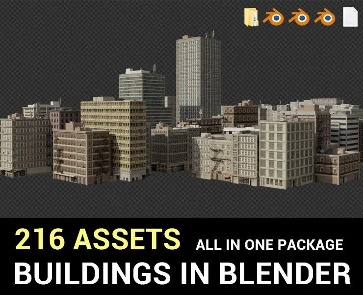 Blender Buildings Asset Pack - 212 Assets (50 Buildings + 162 Modular)