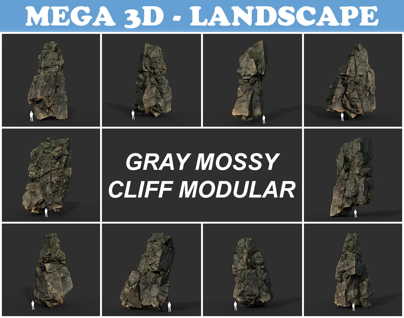 Low poly Gray Mossy Cliff Modular 211126