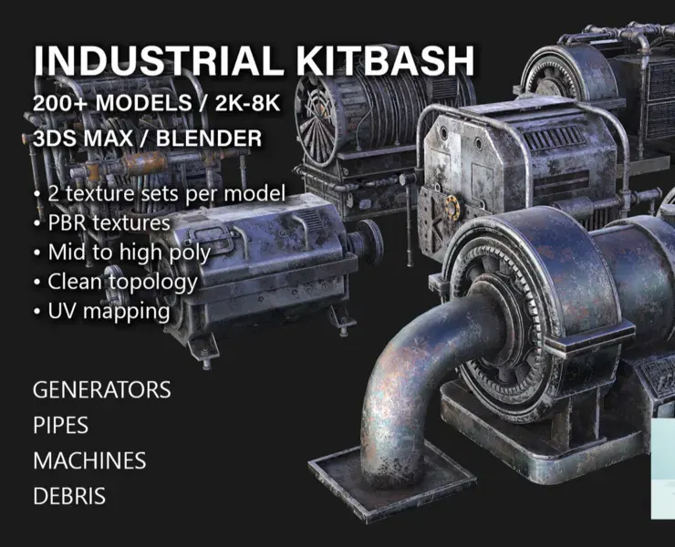 PBR Industrial Kitbash V2 - 200+ Models (Free Sample)