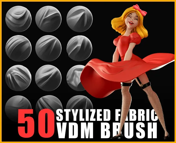 50 Stylized Cloth, Leather & Fabric VDM Brushes(Tension & Compression Folds)