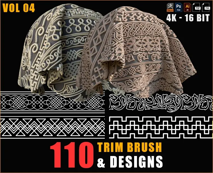 110 Trim Brushes & Designs (Border Pattern - Roll Brush - Fill) - VOL 04