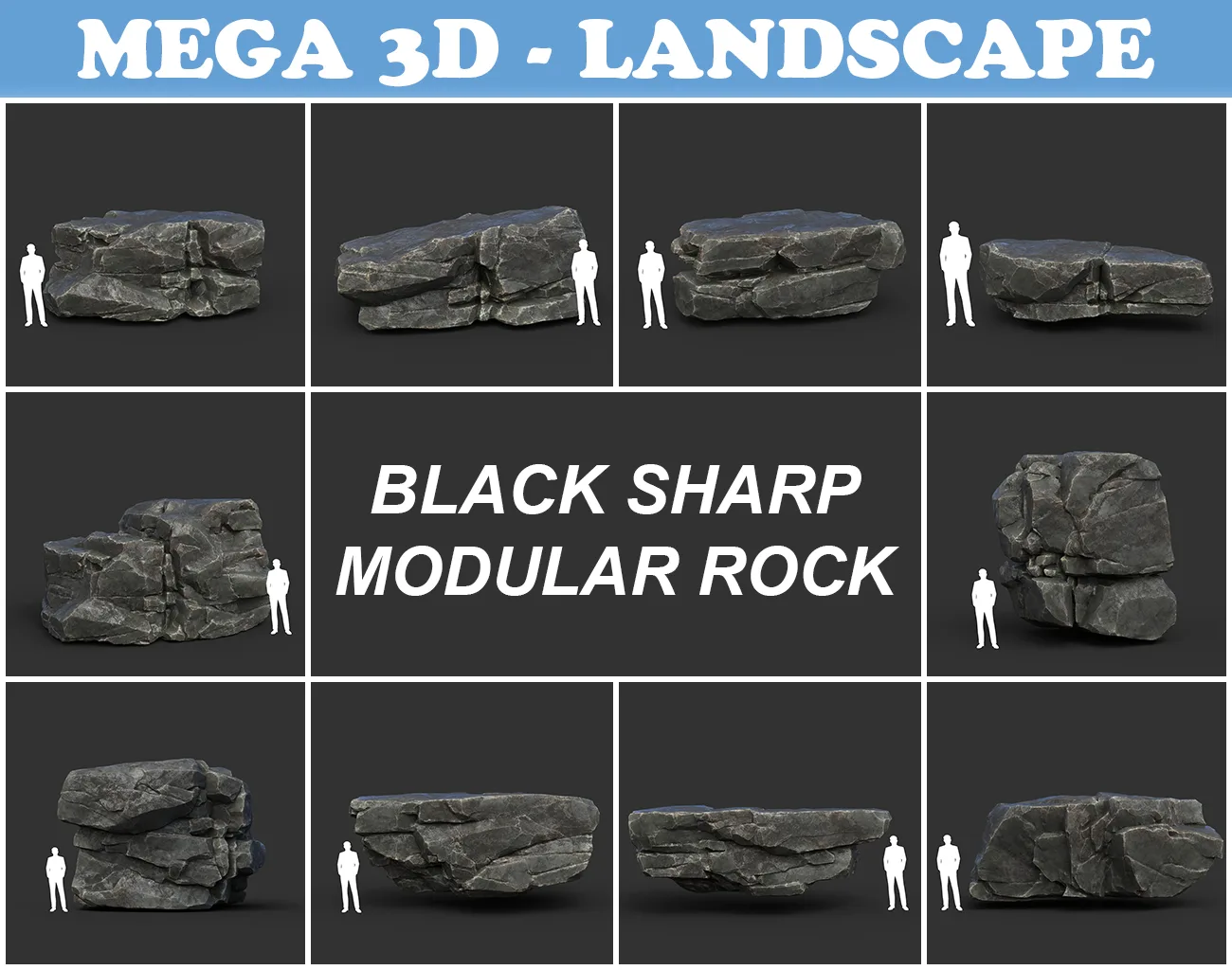 Low poly Black Sharp Modular Rock 210807