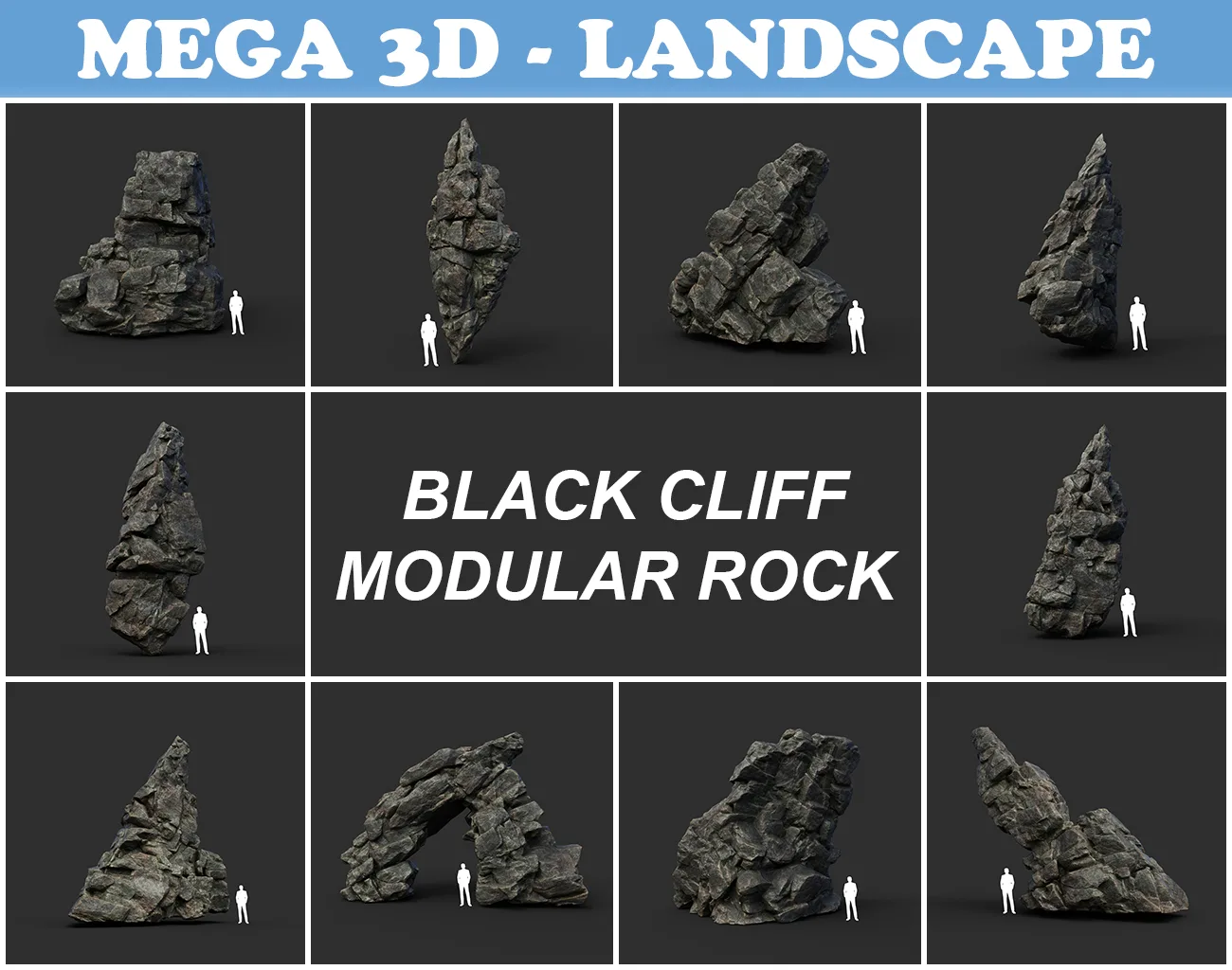 Low poly Black Cliff Modular Rock 210712