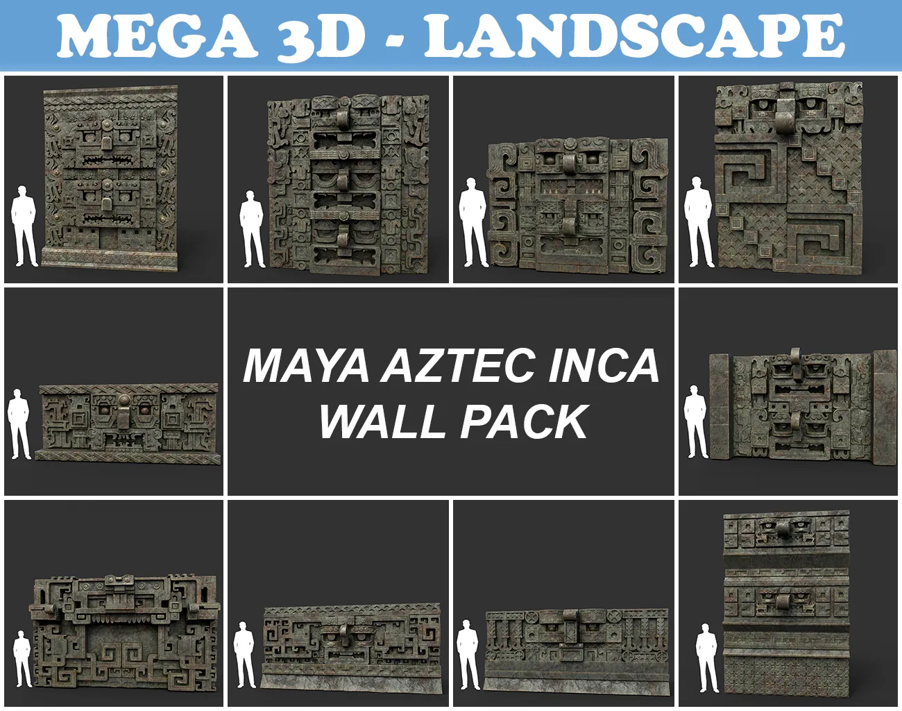 Low poly Mayan Inca Aztec Wall Modular Pack Mossy 210616