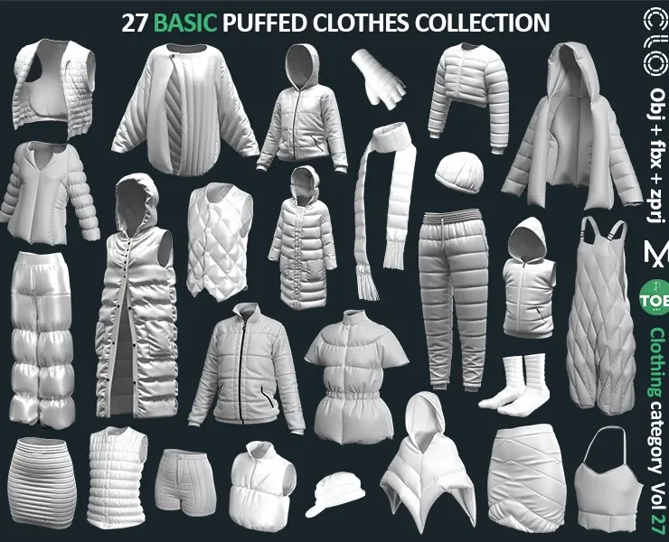3D Puffed Clothing Collection: ZPRJ+FBX+OBJ / MARVELOUS CLO3D