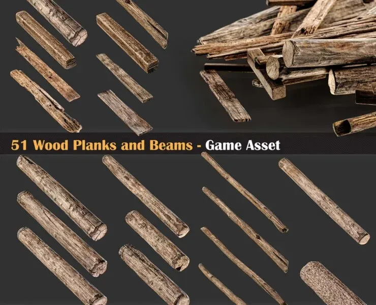 51 Wood Planks and Beams - Game Asset