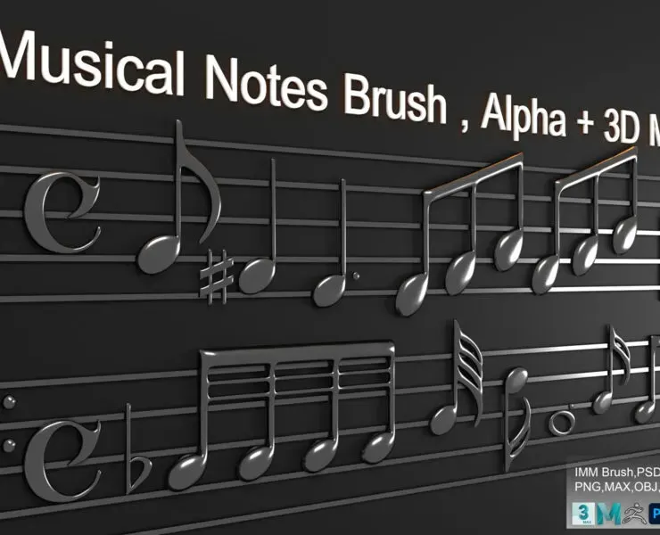 Musical Notes Brush , Alpha & 3D Model