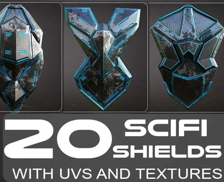 20 SCIFI SHIELDS with 4k Textures and UVS for ALL Softwares | .fbx .obj . ZPR .spp