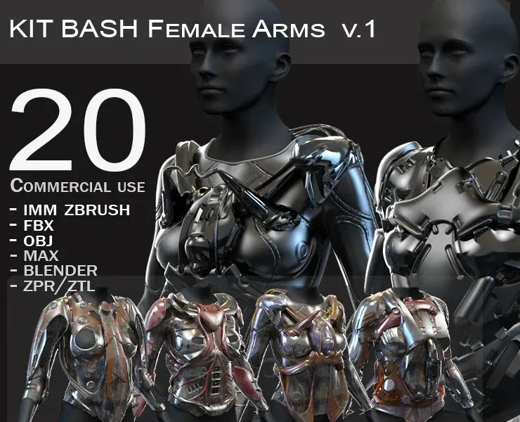 27 Female Scifi Suits KitBash with Uvs - Plus ZTL - LP+HP) .obj/.fbx/.blend/