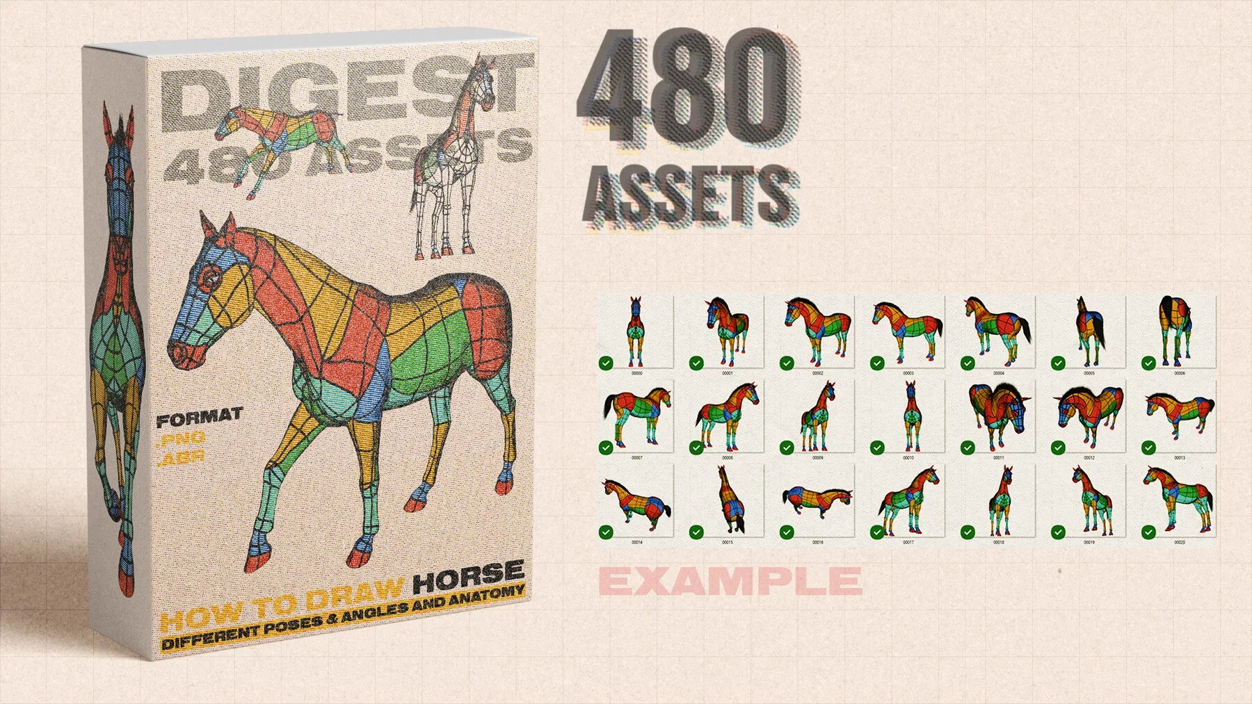 HOW TO DROW HORSE [Digest] 480 Assets [Png images , ABR Brushes]