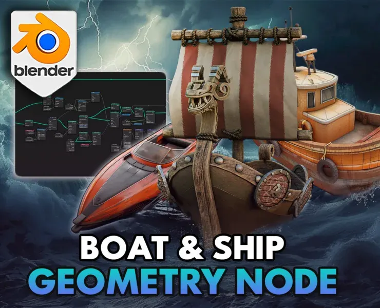 3D Tudor Blender Boat Geometry Node - Build Any Boat in Seconds