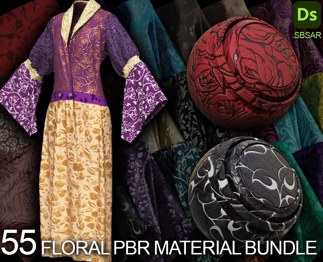 FLORAL PBR fabric material bundle (sbsar, tilable) + free tutorial