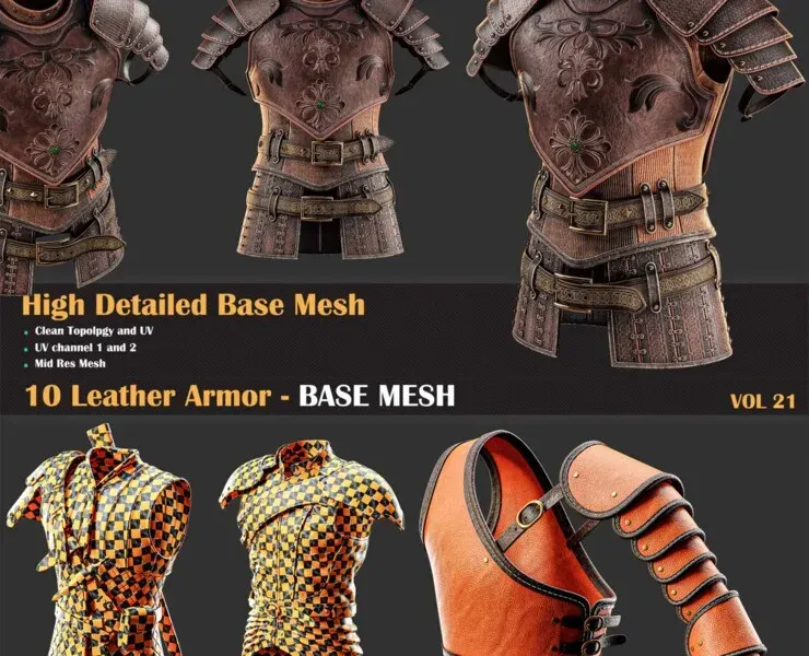 10 High Detail Leather Armor BASE MESH - VOL 21