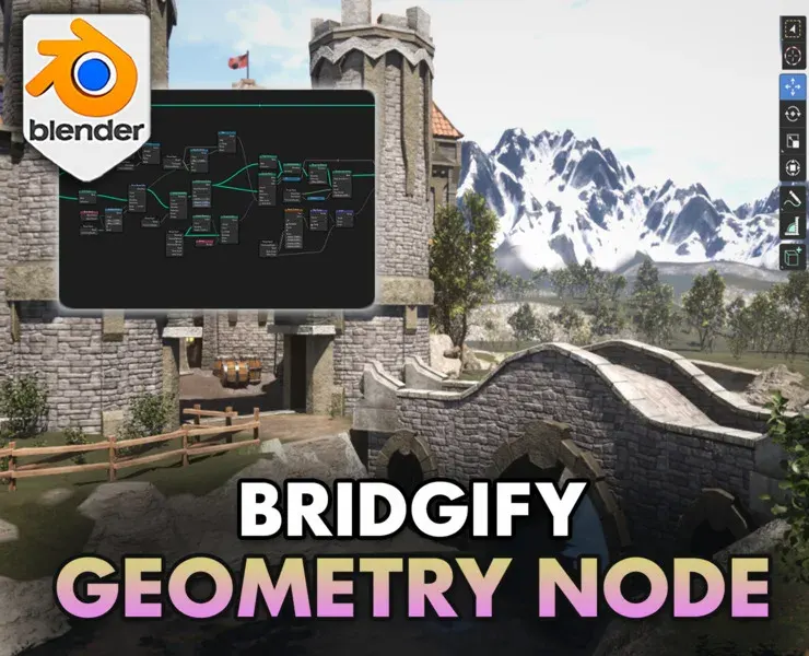 3D Tudor Bridgify - Blender Bridge Geometry Node - Revolutionize Your Bridge Building