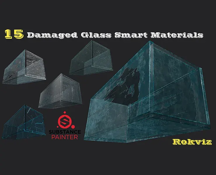 15 Damaged Glass Smart Material and PBR textures