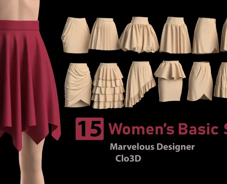 15 Women's Basic Skirts + Zprj +Obj + Fbx