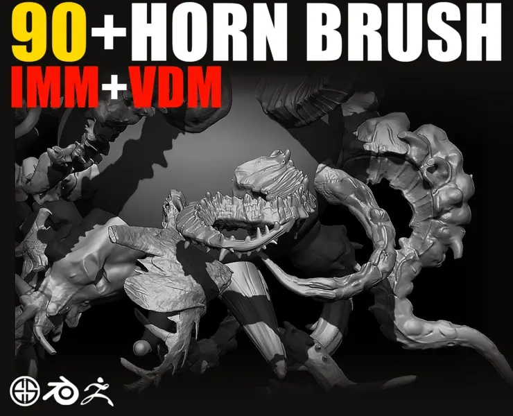 90 HORN IMM + VDM BRUSH SET - Zbrush + Blender Brushes - Vol 01