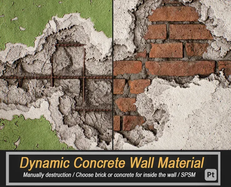 Dynamic Concrete Wall Material for Substance Painter - Manually Destruction Vol.18