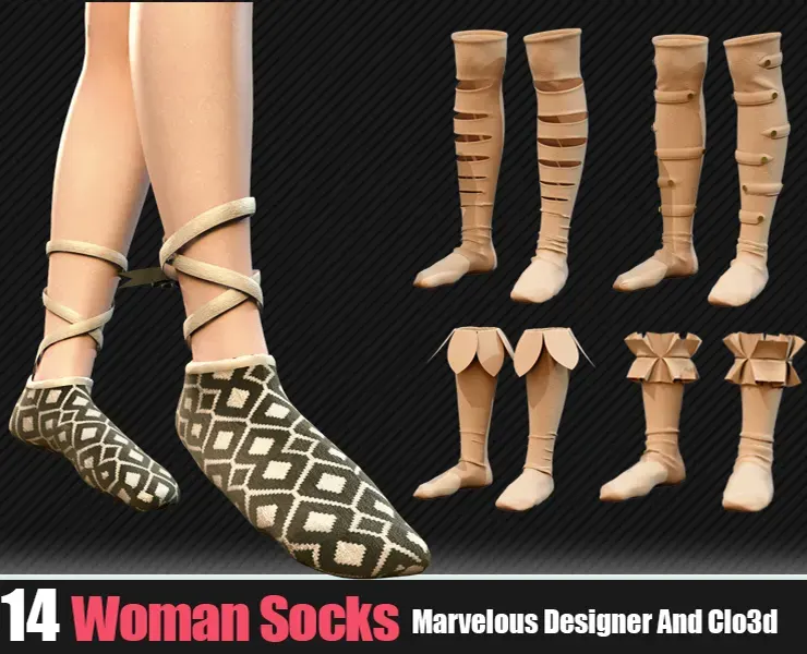 14 Socks Women (CLO3D, MD PROJECTS+OBJ+FBX) Vol 01