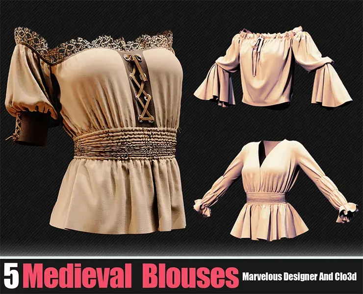 5 Medieval Women Blouses (CLO3D, MD PROJECTS+OBJ+FBX)