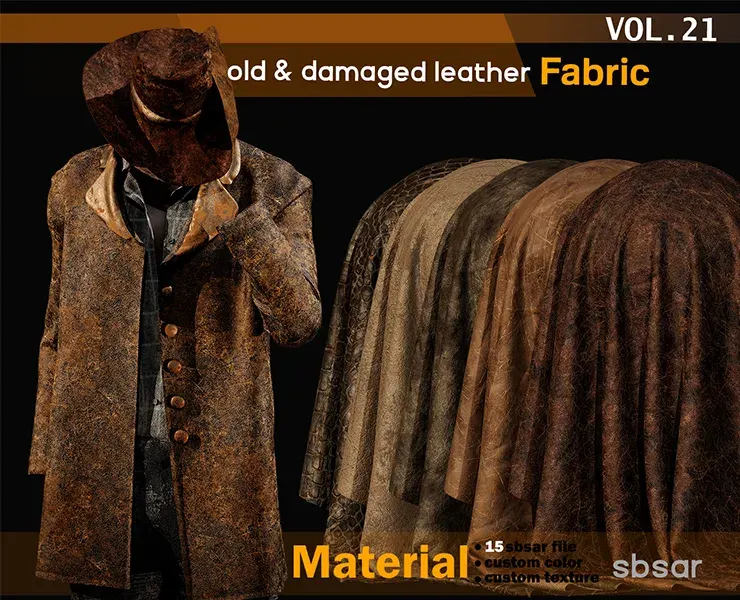 old & damaged leather fabric Material -SBSAR -custom color -custom fabric -VOL 21