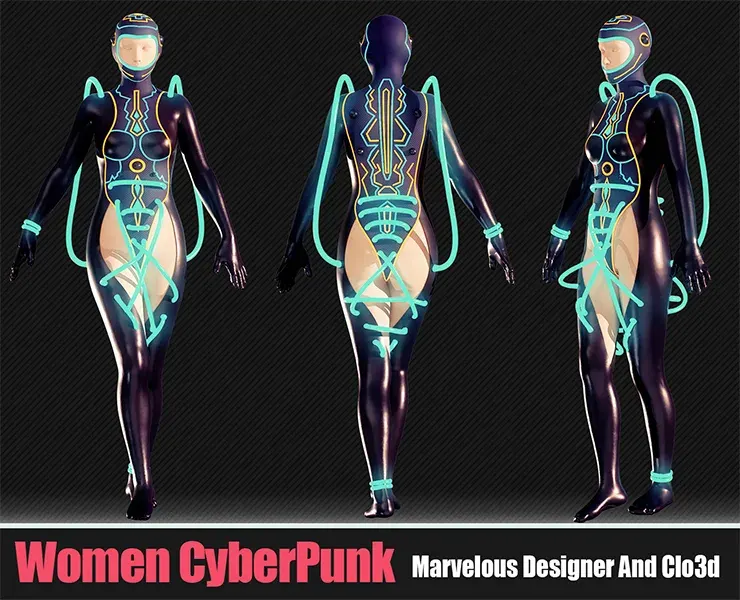 3D Women Cyberpunk Outfit (CLO3D, MD PROJECTS+OBJ+FBX)