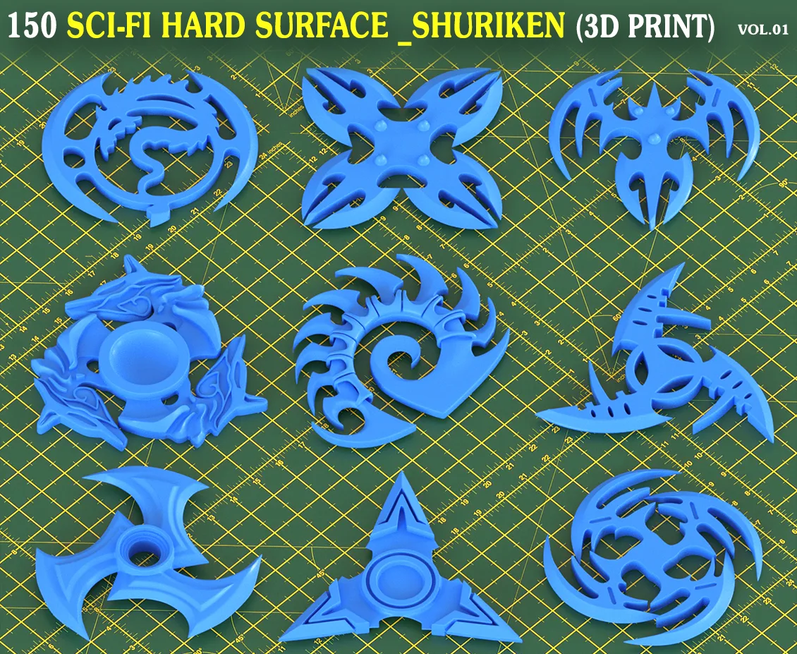 150 Hard Surface Shuriken 3d Print Ready _vol 01