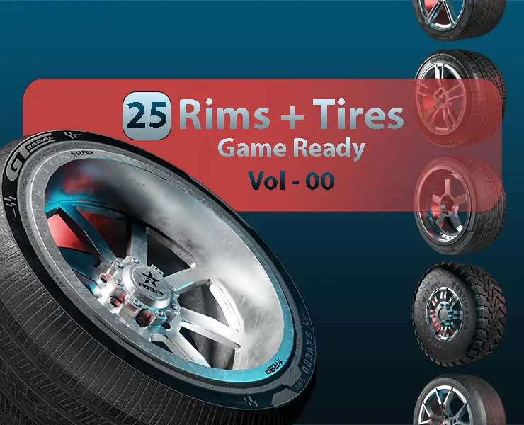 25 Rims And Tires Low-poly 3D model Vol-00 (Game Ready)