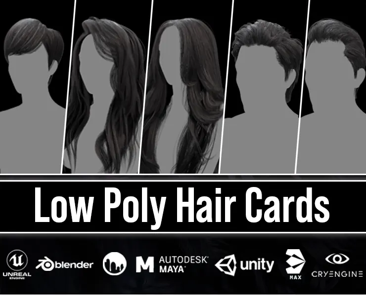 Very Low Poly Hair Cards ( 20 Male And Female Hair Models)