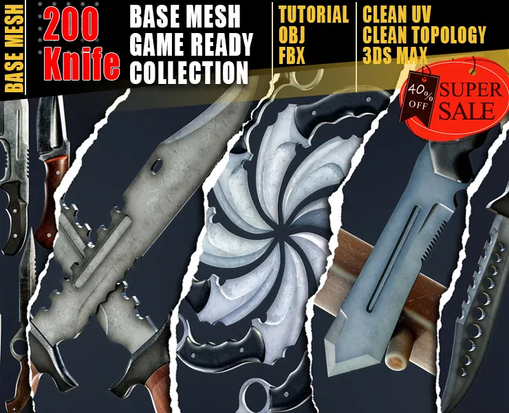 200 Knife Base Mesh Collection - Vol 06 (Game Ready) 40% OFF + Video Tutorial