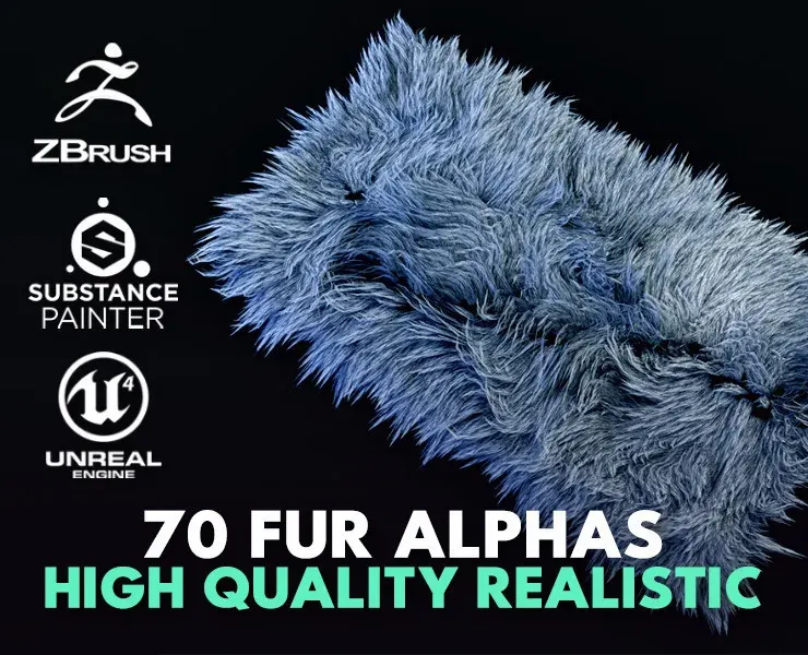70 Fur Hair cards for ZBrush, Blender, Substance Painter