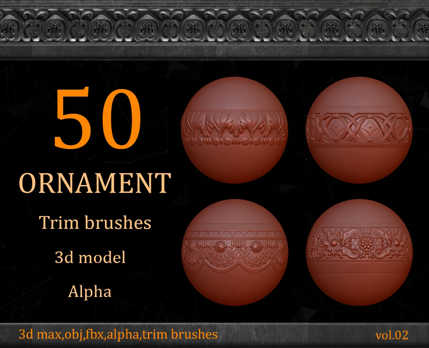 50 Ornament Trim Brushes + 3D Models + Alpha(4K)_VOL 02