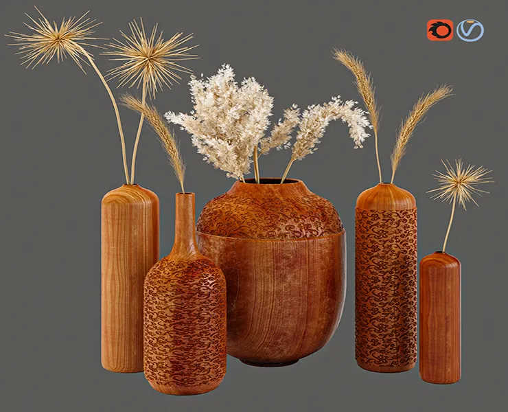 wood carved vases set 01