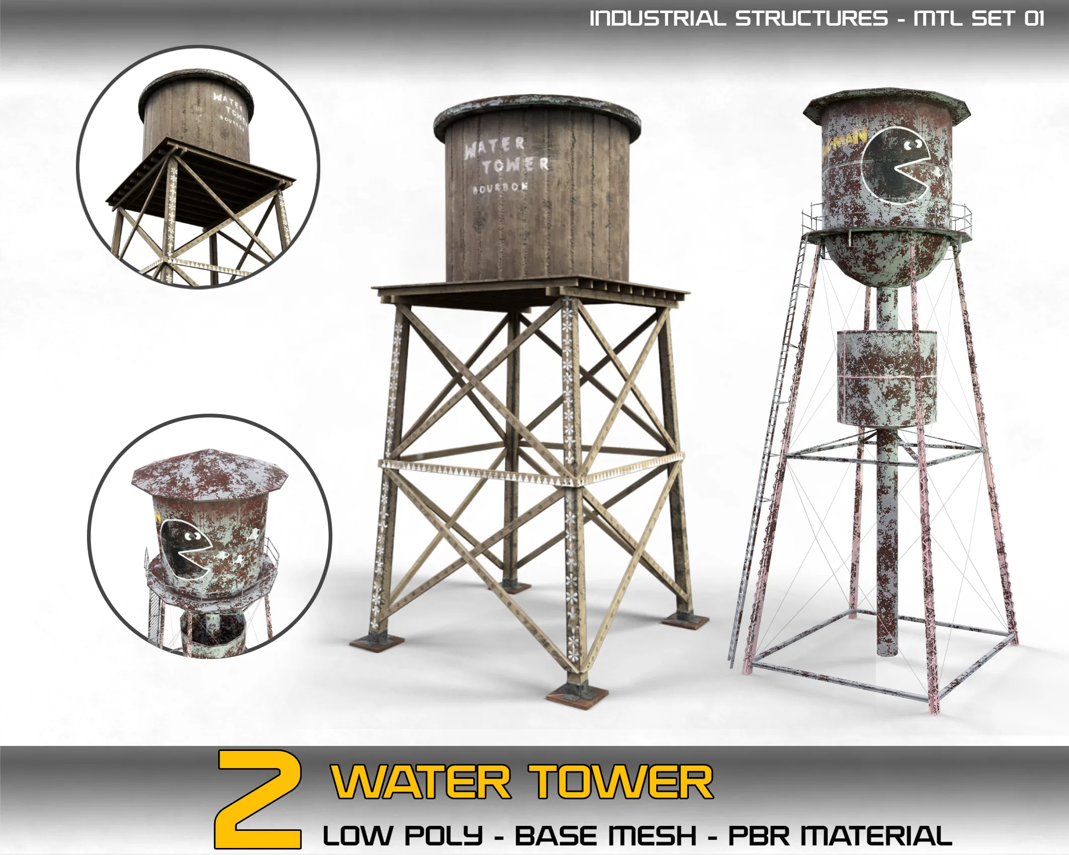 2 Water Towers with PBR material